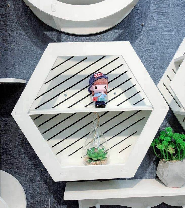 Pensile Parete Mensole 2 Ripiani Esagonale In Legno Bianco 13387 bal