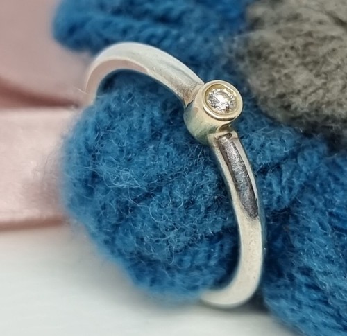 Genuine Pandora Silver 14K Gold Morning Star Ring 0.03ct Diamond Size 48