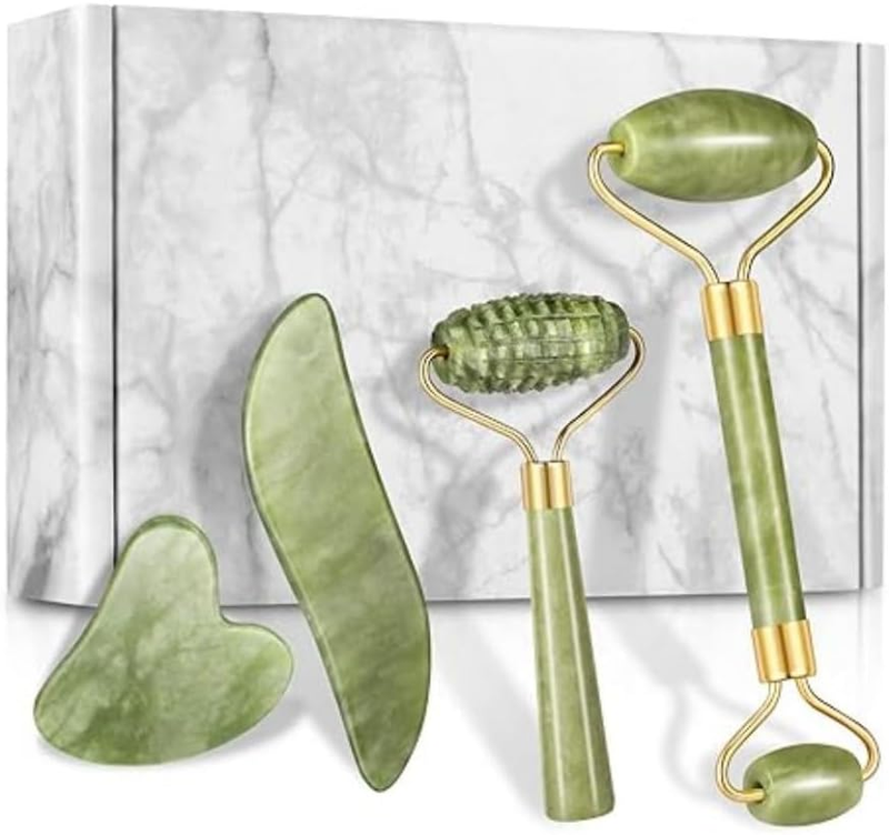 4-Pcs Roller & Gua Sha Set, Facial Roller Massager with Gua Sha Scraping Tool, M