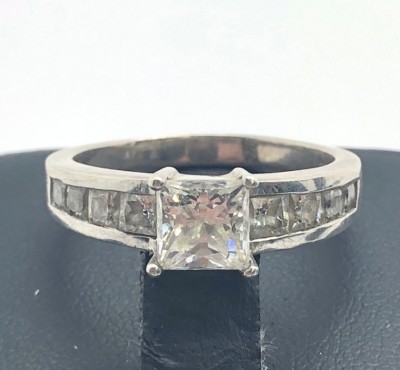 Sterling Silver 925 Oxidized Elevated Princess Cut CZ Solitaire Cocktail Ring 9