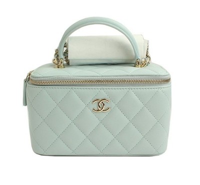 CHANEL Vanity Cosmetic Sky Blue Top Handle Crossbody Bag 31