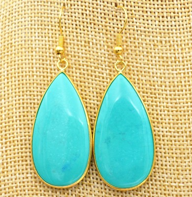 Stunning Turkey blue Turquoise 18K gp Gold-plated Handmade Jewelry Earring