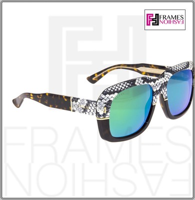 Pre-owned Gucci 1157 Brown Lime Mirrored Ayers Snake Leather Fantasy Sunglasses Gg1157s In Kclz9