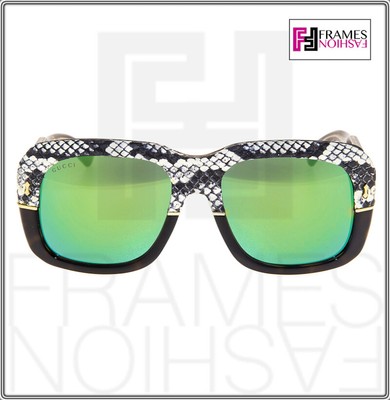 Pre-owned Gucci 1157 Brown Lime Mirrored Ayers Snake Leather Fantasy Sunglasses Gg1157s In Kclz9