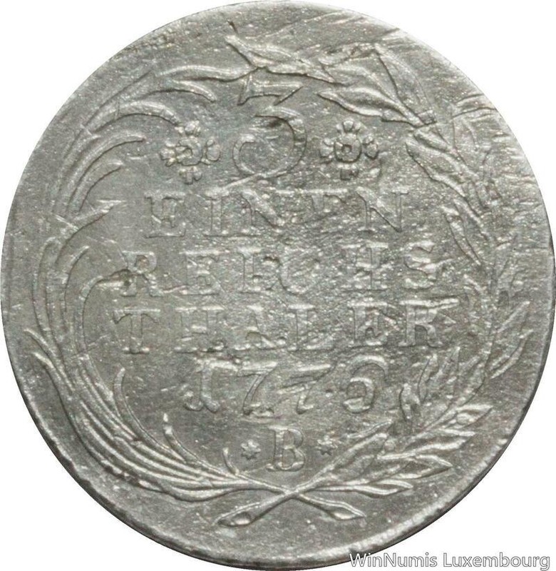 H2077 Germany Prussia 1/3 Reichstaler Frederick Ii 1776 B Breslau Wroclaw Silver