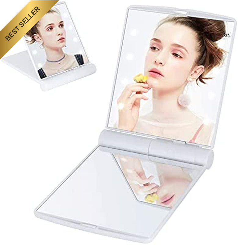 8 LED Light Pocket Makeup Mirror,  Battery Powered Compact Foldable Travel Porta