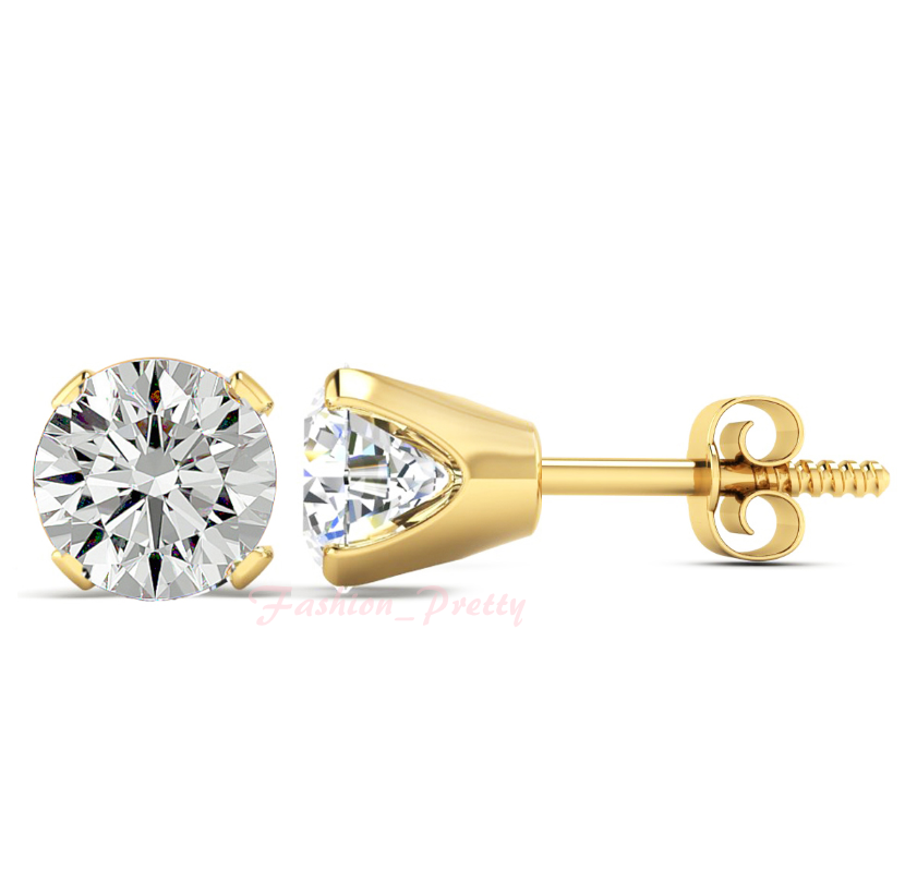 NEW Pretty 1/2 Carat Moissanite Stud Earrings Set in 14K Yellow Gold & Screwback