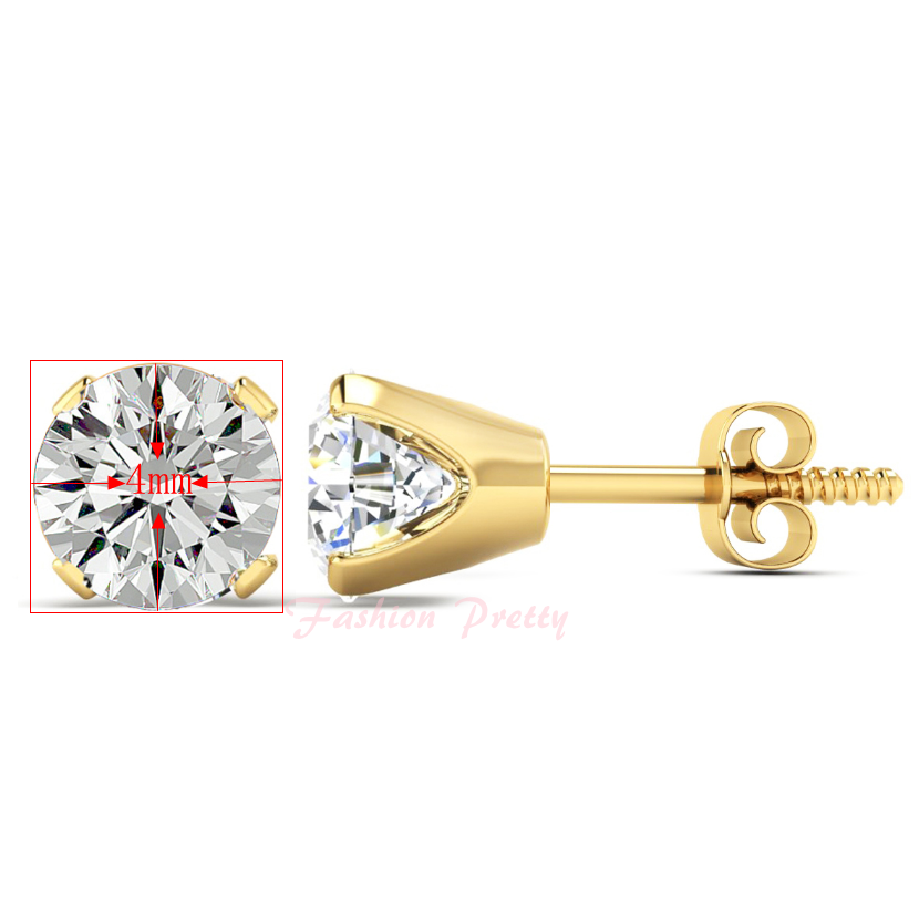 NEW Pretty 1/2 Carat Moissanite Stud Earrings Set in 14K Yellow Gold & Screwback