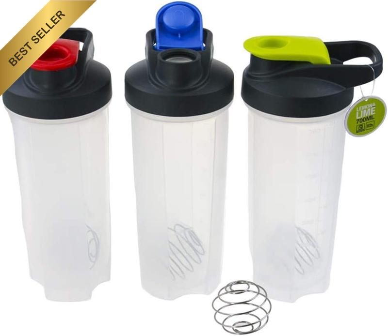 3X Protein Shaker 600Ml Supplement Drink Blender Mixer Bottle Steel Ball, Shaker