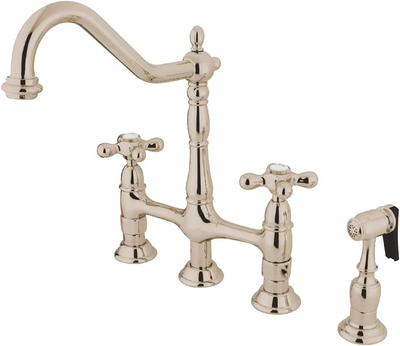 Kingston Brass KS1276AXBS Heritage Bridge Kitchen Faucet, Polished Nickel,11.19