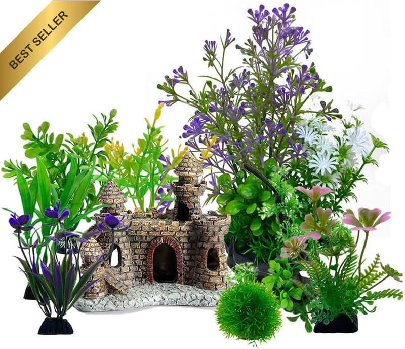 9 Pcs Artificial Fish Tank Plants and Rock Decor Set, Aquarium Decorations, Acce