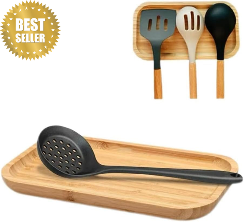 Large Wooden Spoon Rest Stove Top Bamboo Spoon Holder, Kitchen Counter Cooking U