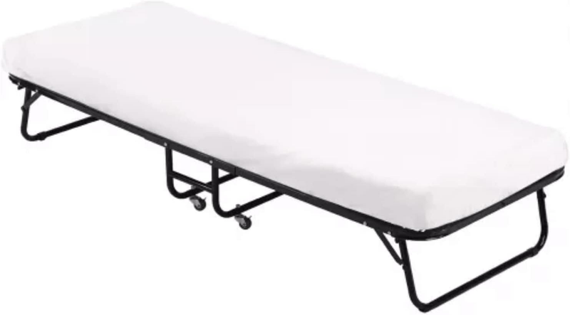 Folding Bed Guest Bed Twin Size Camping Cots Bed with Wheels& Metal Frame, Heavy