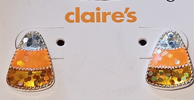 CLAIRE'S ENAMEL CANDY CORN HALLOWEEN STUD EARRINGS