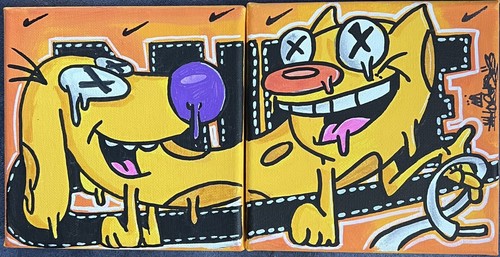 2) 6 x 6 shortiez ink canvas graffiti art catdog nike | eBay