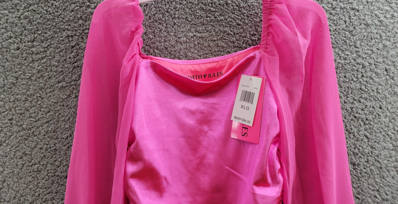 With Jules Long-Sleeve Ruched Dress Girls' XL Bright Pink Straight Neck Pullover - Picture 3 of 16