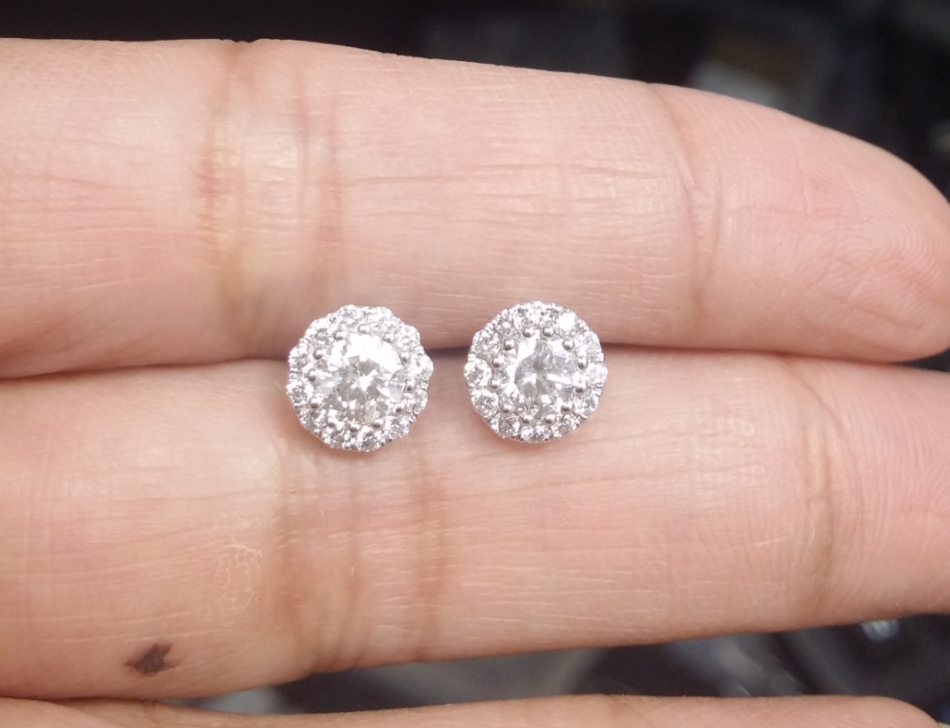 Pre-owned Handmade Deal 14k Gold 1.05 Ctw Solitaire Halo Studs Round Genuine Diamond Earrings 7mm