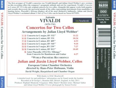 VIVALDI: CONCERTOS FOR TWO CELLOS NEW CD