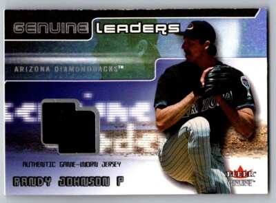 RANDY JOHNSON 2002 FLEER GENUINE LEADERS AUTHENTIC GAME-WORN JERSEY RELIC CARD A
