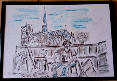 AQUARELLE PARIS NOTRE DAME DE PARIS TABLEAU  PEINTURE  SIGNE JUMEAUX JEAN PIERRE
