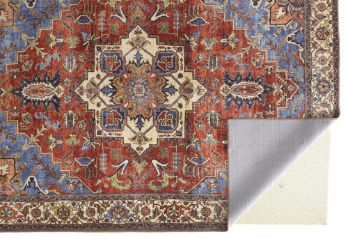 Ковер с Цветочным Рисунком размером 9 X 12 Дюймов, Синий, Красный и Цвета Слоновой Кости