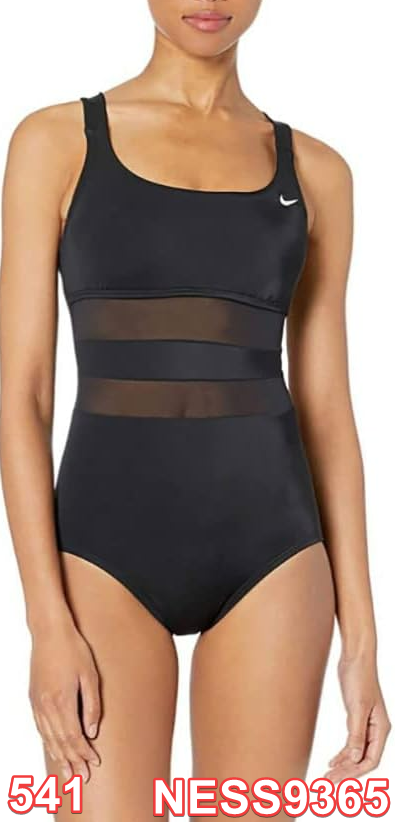 Nike Women's Standard Mesh Solid Edge V-Back One Piece Swimsuit Swimwear L+XL