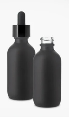 Matte Black Boston Round Glass bottle - 60 ml/ 2OZ Dropper Top, Glass Pipette