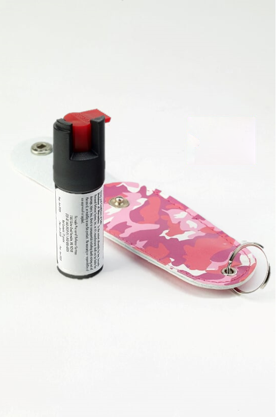Tornado Key Chain Pepper Spray With Leather Case and Key Ring (Pink Camo)