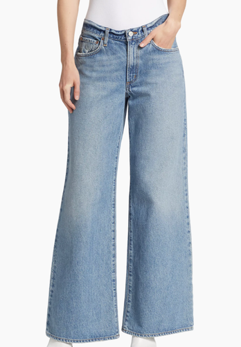 Pre-owned Agolde Womens Clara Low Slung Solid Blue Wide Leg Cotton Jeans