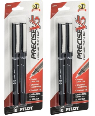 Pilot Precise V5 Rolling Ball Extra Fine Point Pens, Black Ink 2 ct (PACK OF 2)