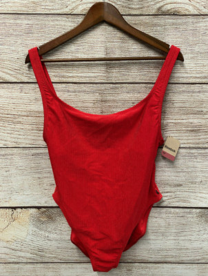 Reebok Swim Womens Size XLarge Red Striped Weave One Piece Swimsuit New 