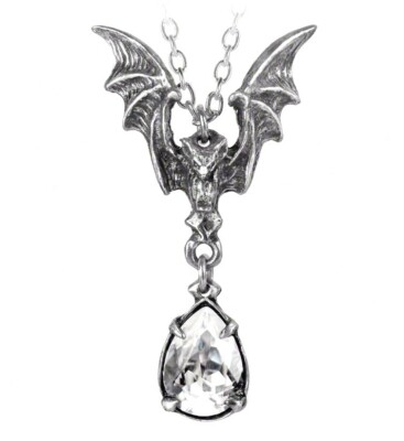 La Nuit Vampire Bat Pewter Pendant Dangling Clear Crystal Alchemy Gothic P600