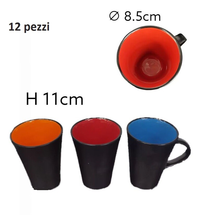Set 12 Pezzi Tazza Ceramica Tazze Latte Colazione Jumbo Nere bal