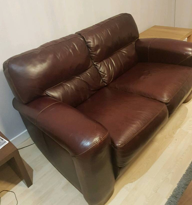 Gillies Italian Leather Dark Brown Maroon Sofa 2 Seater In Dundee