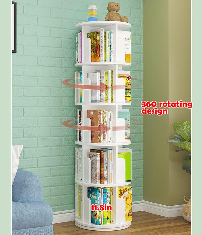 360&deg; 5-Layer Rotating Bookshelf Bookcase,Freestanding Storage Shelf Display Rack
