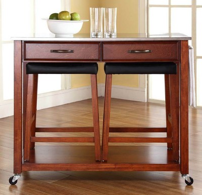 Kitchen Cart in Classic Cherry Finish with Towel Bar [ID 1698341]