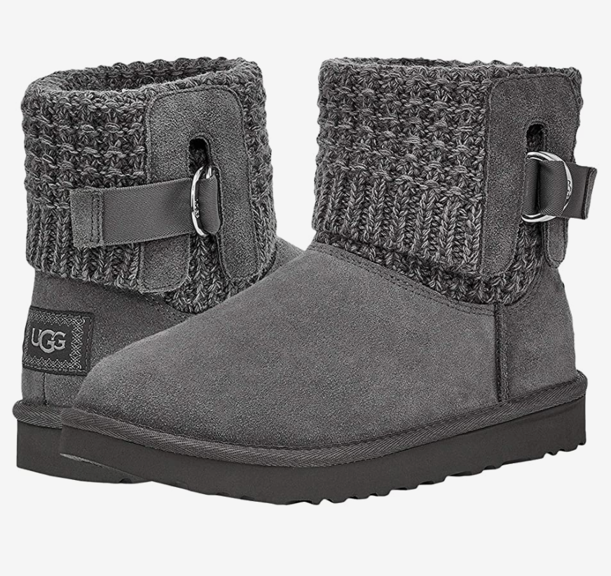 Pre-owned Ugg Classic Solene Mini Boots Flat Ankle Bootie Charcoal Gray Knit & Suede Sz 11