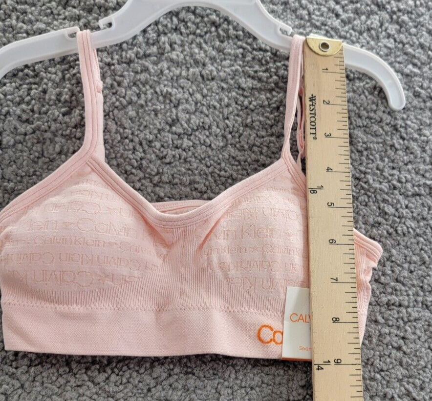 Calvin Klein Seamless Crop Bra Girls S (6/6X) Icon Logo Pink Adjustable Straps - Picture 9 of 16