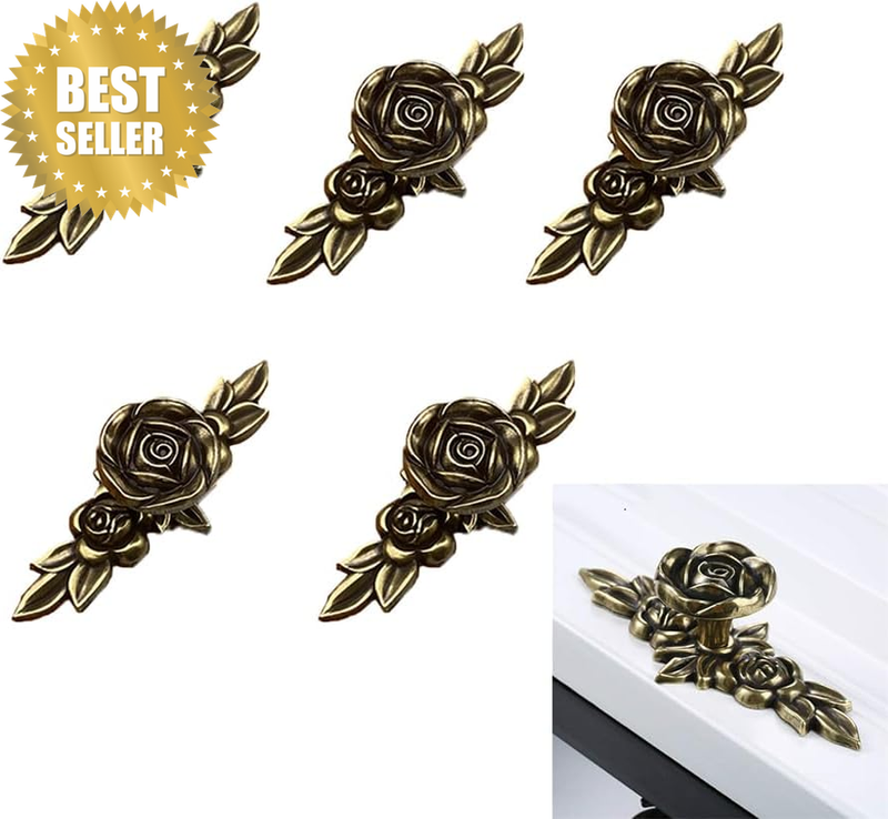 Pack of 5 Antique Euro Rose Cabinet Knobs, European Classical Furniture Handles
