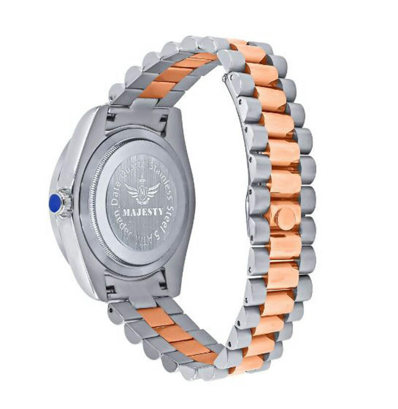 Pre-owned Bling Master - Majesty Solid Steel 18k 2 Tone Rose Gold Baguette Simulated Diamond President Watch 40mm