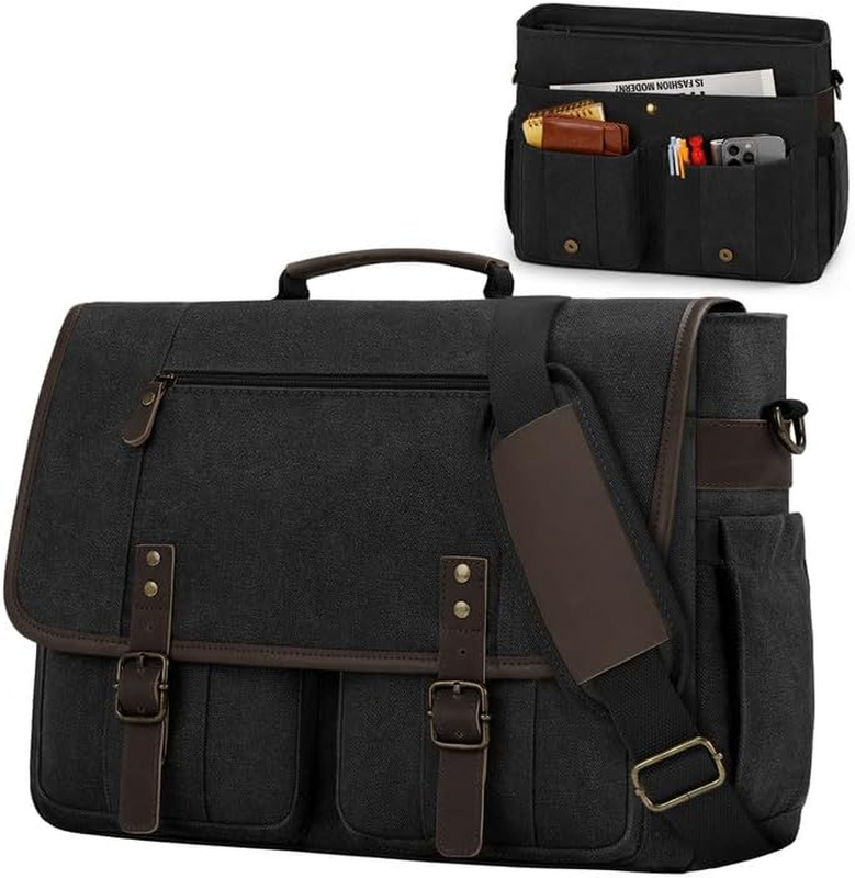 Canvas Messenger Bag Men 17-17.3 Inch Laptop Bag Computer Briefcase Water Resist