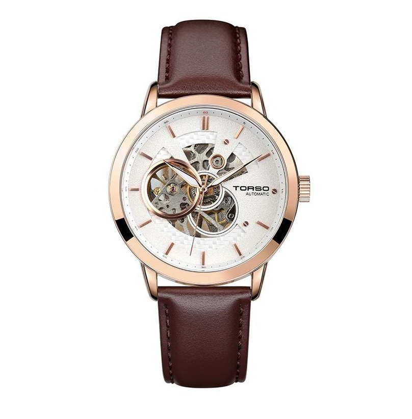 Pre-owned Torso Men's Leather Automatic Analog Watch T53 Rgwh