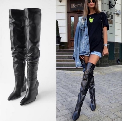 Zara AW19 Oversided Geometric Shaft Heeled Leather Boots
