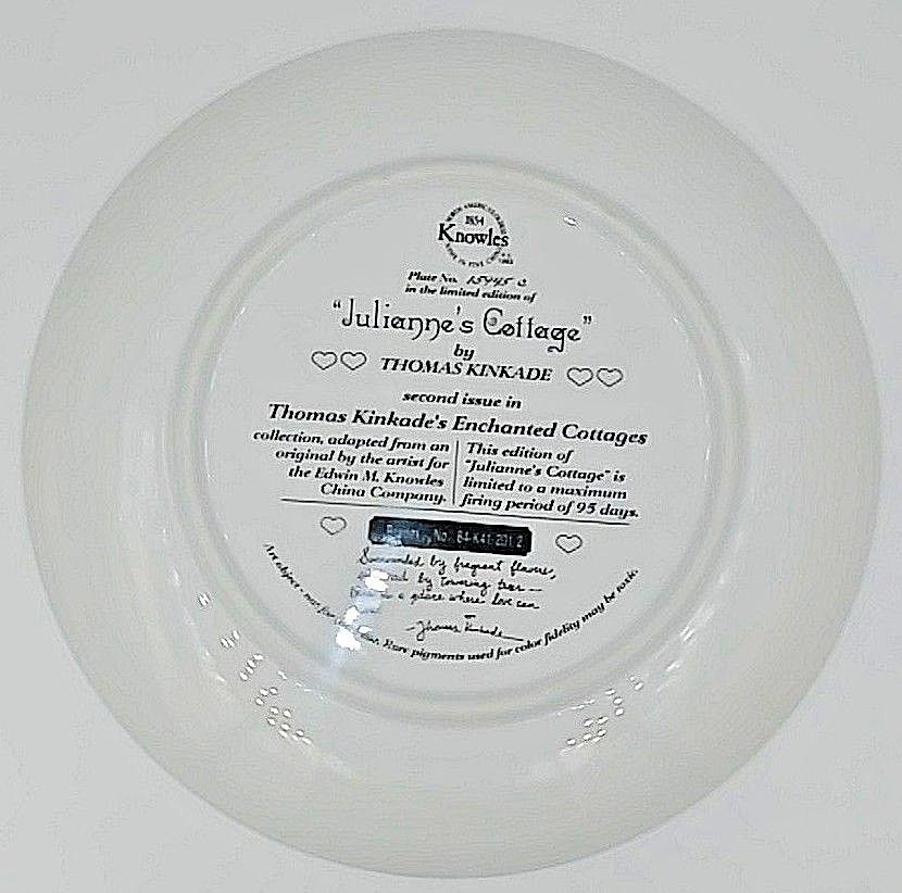 Thomas Kinkade Collector Plate Julianne's Cottage enchanted cottages Knowels
