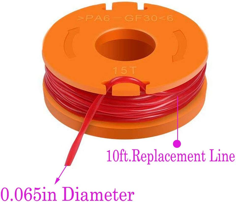TOPEMAI WA0010 Trimmer Spool Line 0.065� for Worx WG154 WG163 (8 Spools, 2 Caps)