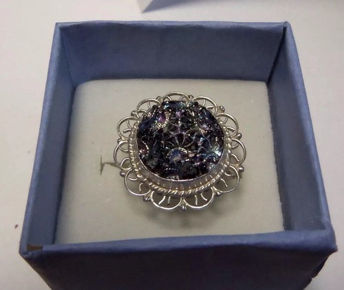 Vintage Blue/Silver unknown material Stone Sterling Silver Ring Size 7