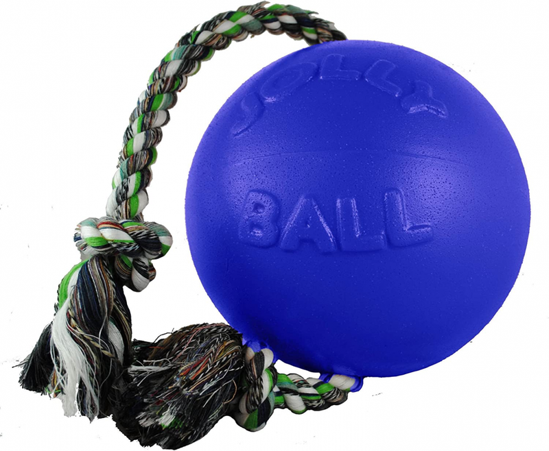 Jolly Pets Romp-n-Roll Rope and Ball Dog Toy 8 Inches/Large, Blue