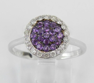2ct Round Lab Created Amethyst Round Halo Women's Engagement Ring 925 Silver