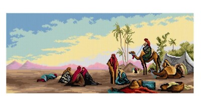 Printed Canvas Tapestry Gobelin Embroidery Orchidea ''Halt at an Oasis'' 3434Q