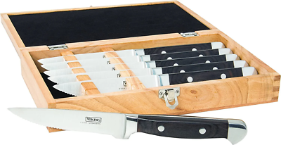 Viking German Stainless Steel Pakka Wood Steak Knife Set, 6 Piece, Black